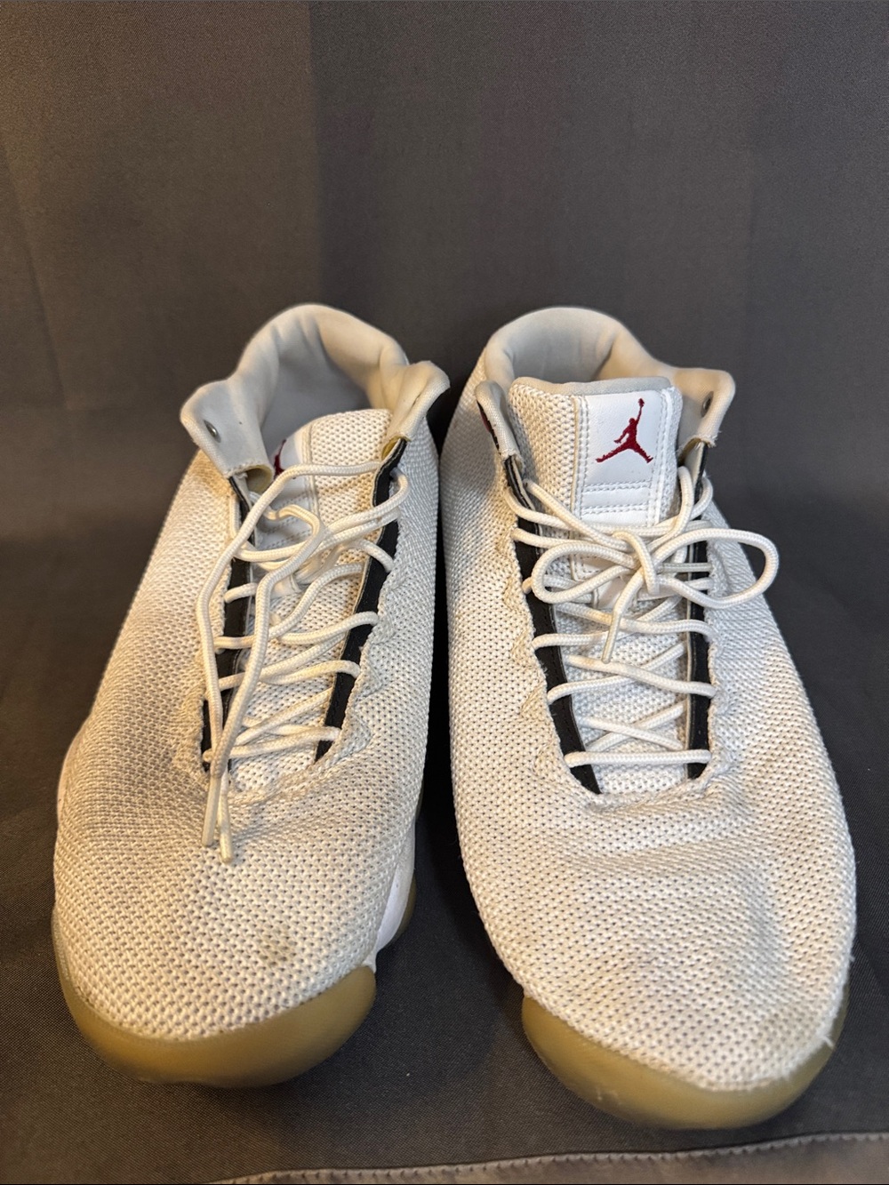 Jordan Men’s Athletic Shoes — White with Gum Soles and Red Jumpman
